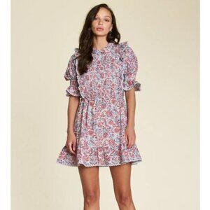 dRA - Cottage Core Floral Mini Dress | Smocked Ruffle Sleeve Boho | Sz L | NWT